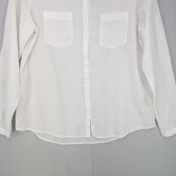 LL Bean Cotton Gauzy Long Sleeve Button Up Shirt Womens Medium Sheer White Beach - Picture 5 of 13